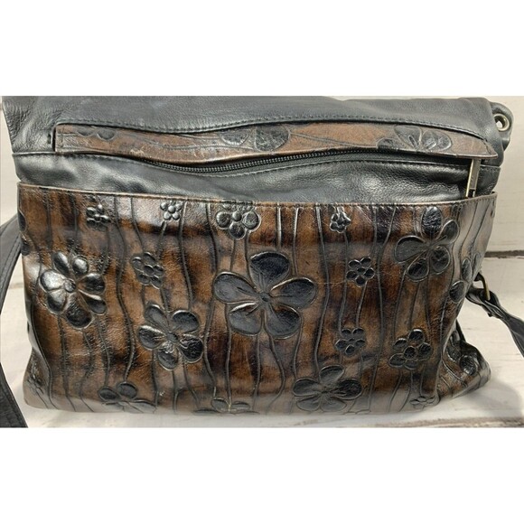 Atelier V Cuir Cross Body Purse Daisy Embossed Leather Burgundy Brown Western - Picture 2 of 15